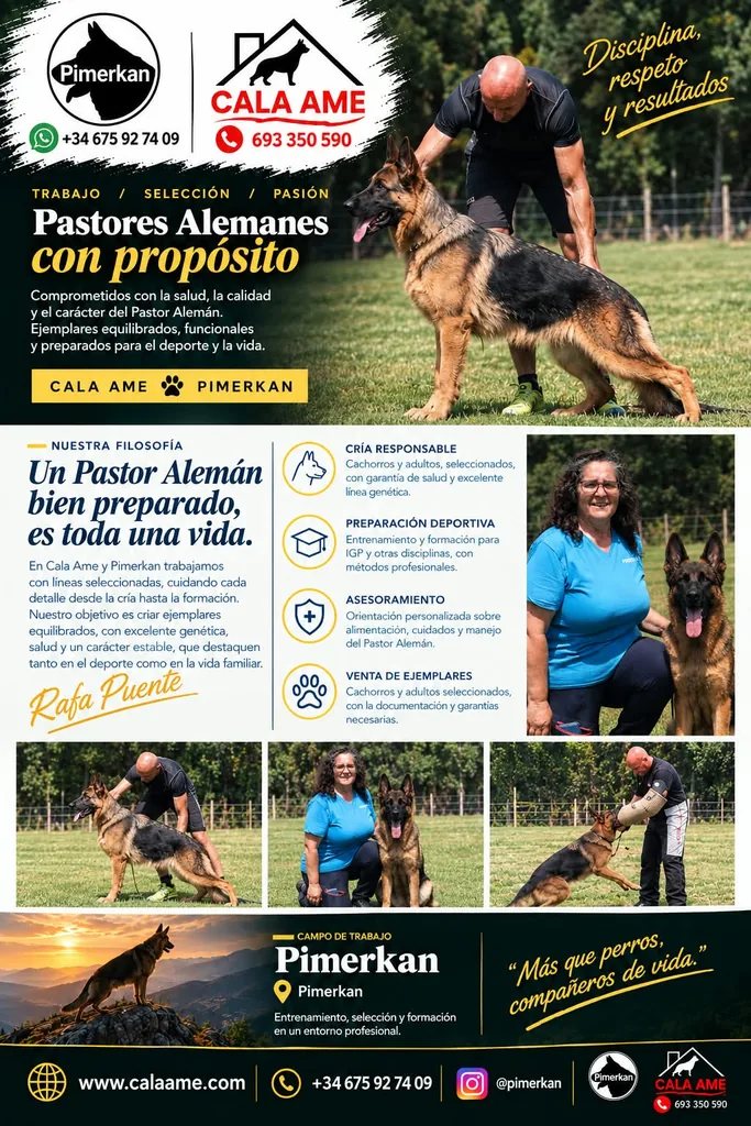 Cartel original de CALA AME y Pimerkan: trabajo, selección y pasión, con Pastor Alemán